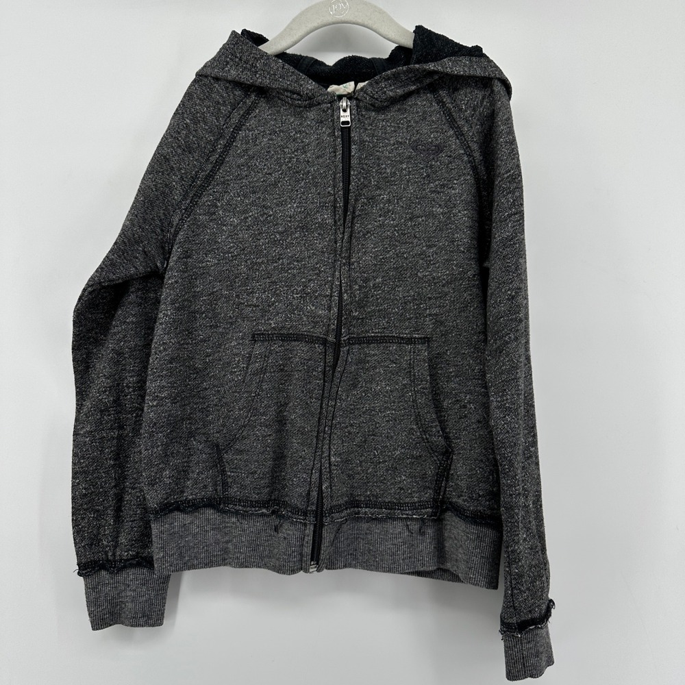 Roxy Girl Charcoal Gray Marl Full Zip Hoodie Sweatshirt Kids Size M 12/14